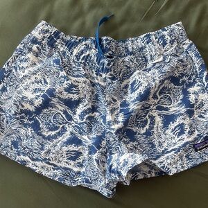 Patagonia Blue and White Athletic Shorts Dynamic Design
